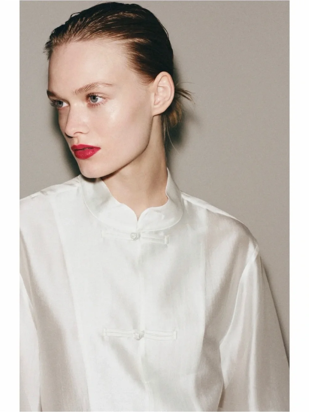 NWT Zara Satin Effect Fireman Clasp Mandarin-Collar Blouse size Medium - Picture 6 of 7